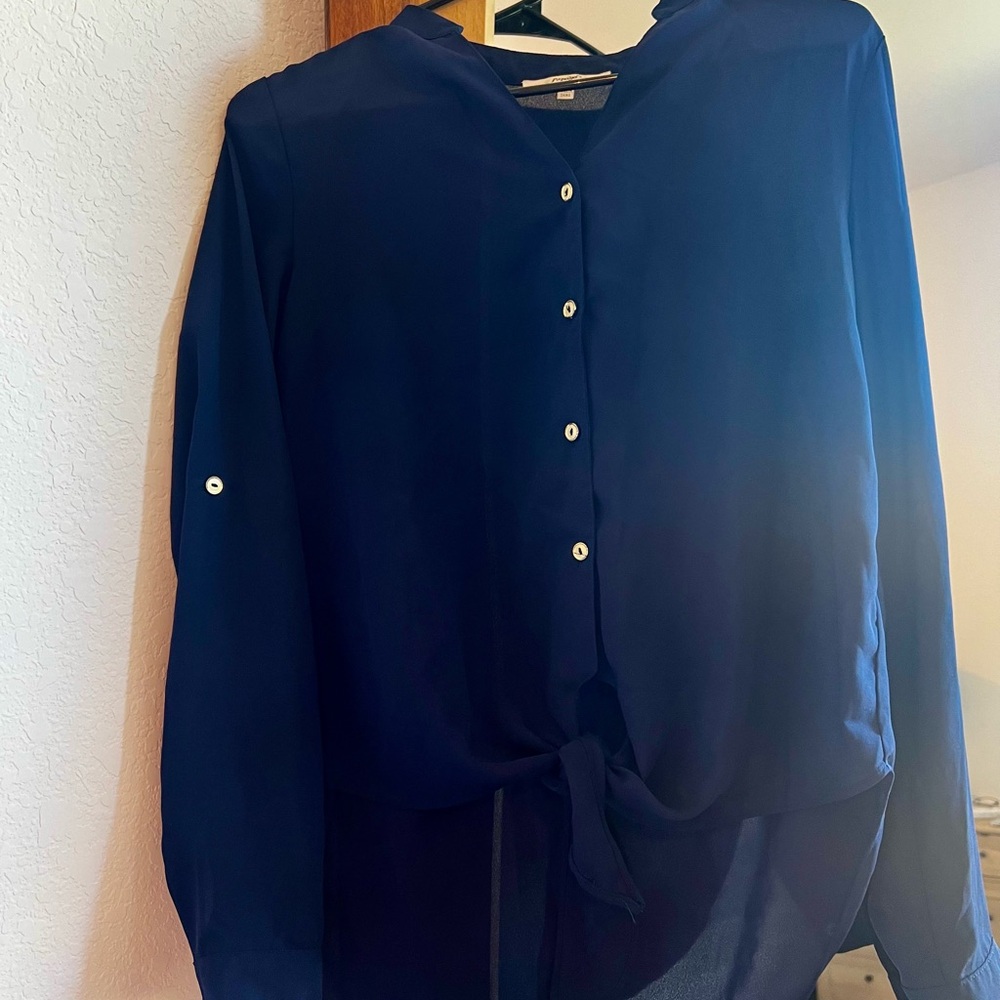 Navy Button-Up Women's Top